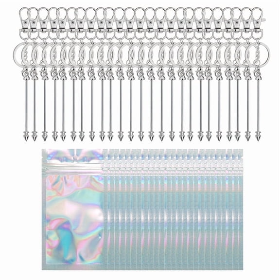 Beadable Keychains Making Kit , Beadable Keychains Bar Blank Silver Beaded Key Chain Making Kit for DIY Keychain Making