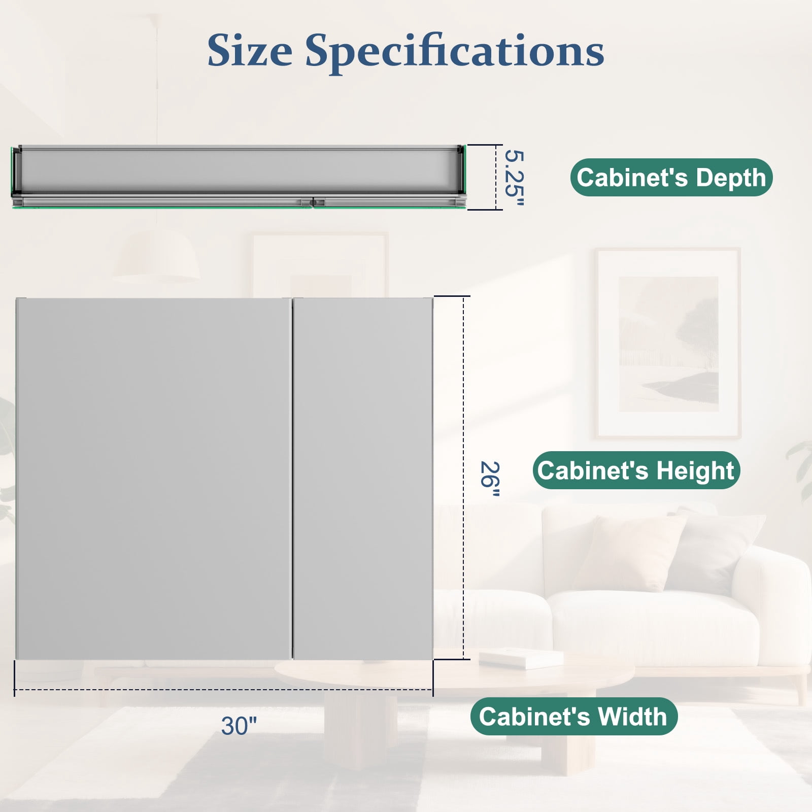 BEAUTYPEAK 30" x 26" Bathroom Medicine Cabinet with Mirror, Recessed or Wall Mounted Storage Organizer