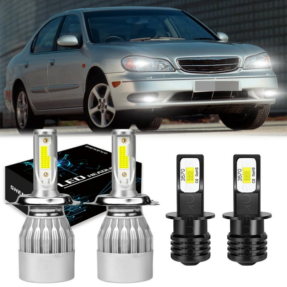 HMCYCI For Nissan Maxima 2000-2001 LED Headlight Bulbs 9003/H4 High/Low Beam H3 Fog Light 6000k 4pcs