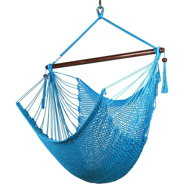 Caribbean Hammock Chair with Footrest 40 inch SoftSpun Polyester (Light Blue)
