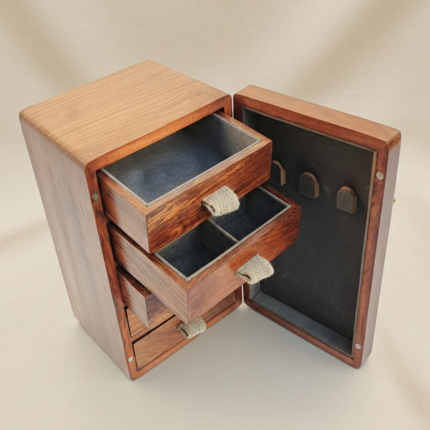 Handcrafted Wooden Jewelry Organizer Box with Drawers & Door – Multi-Layer Storage Case for Rings, Necklaces, Earrings – Vintage Solid Wood Vanity Organizer