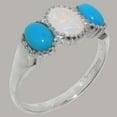thumbnail image 2 of LBG British Made 10k White Gold Natural Opal & Turquoise Womens Promise Ring - 33 size options - Size 10.75, 2 of 7