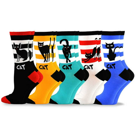 TeeHee Women's Fun Cats Cotton Crew Socks 5-Pack (Best Small Cap Stocks For 2019)