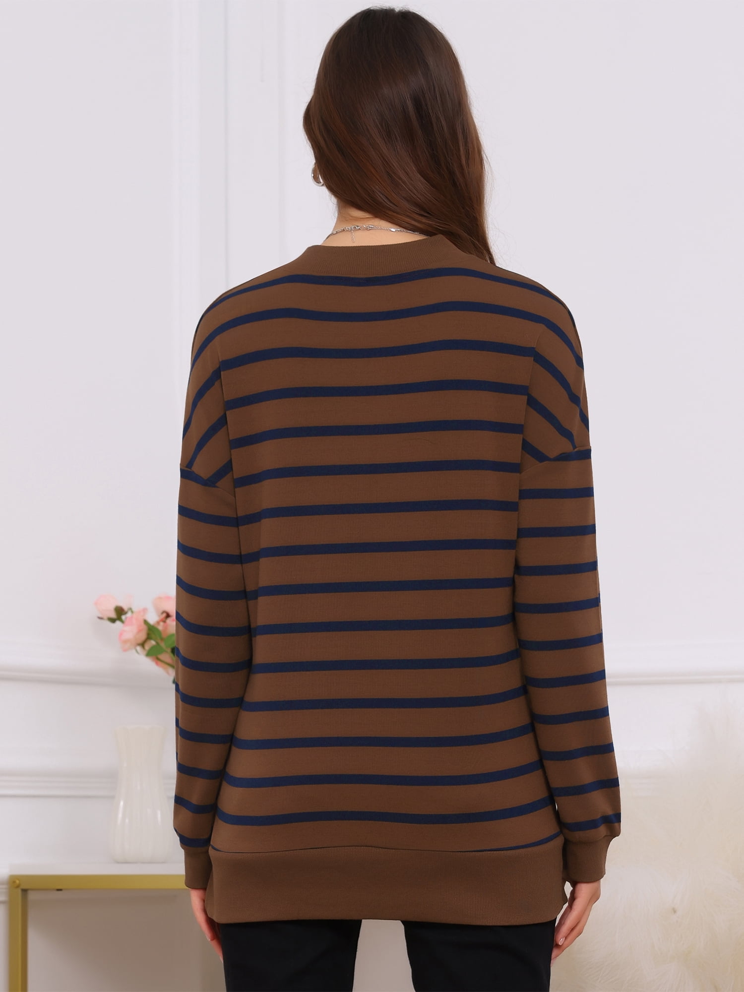 DARING DIVA Women's Maternity Mock Neck Long Sleeve Half Zip Sweatshirt S Brown