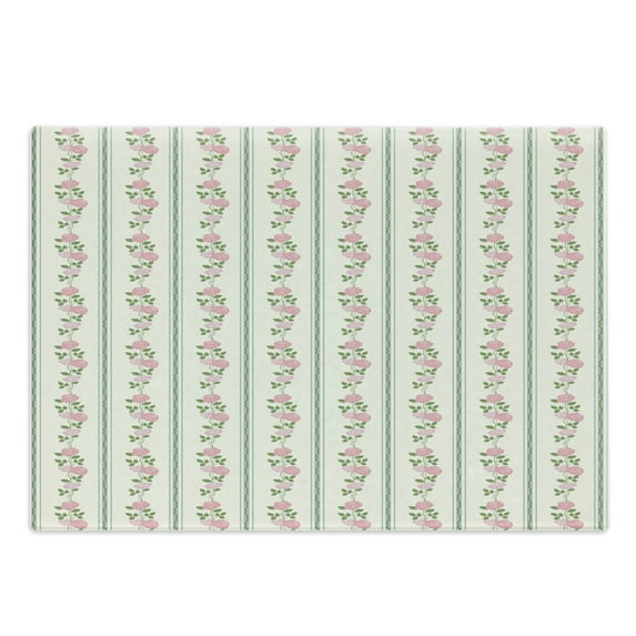 Floral Cutting Board, Country Flower Roses Buds Swirls with White Borders Leaves Art Print, Decorative Tempered Glass Cutting and Serving Board, Large Size, Pale Pink Blue and Green, by Ambesonne
