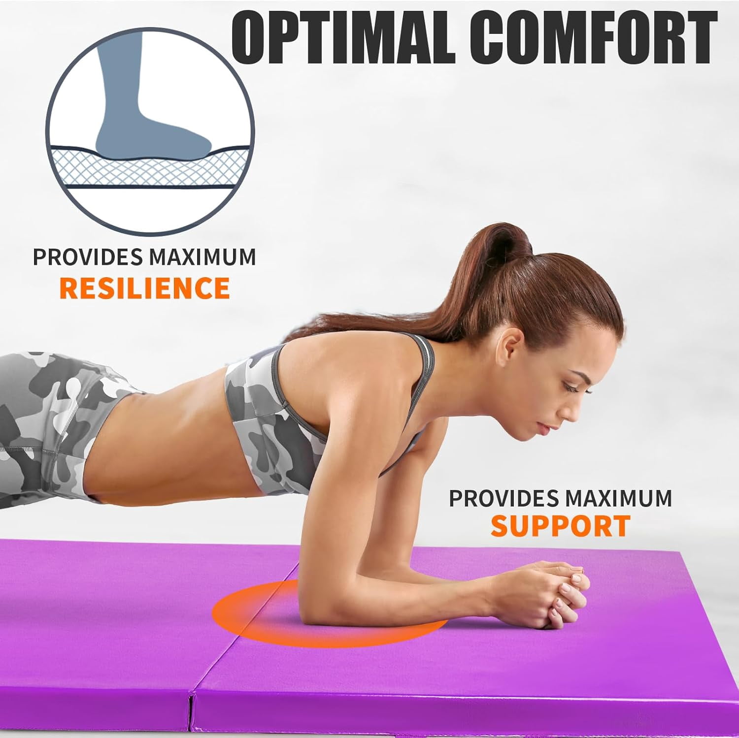RitFit 3' x 6' Folding Gymnastics Mat with Carrying Handles for Yoga, Stretching, Core Workouts(Purple)