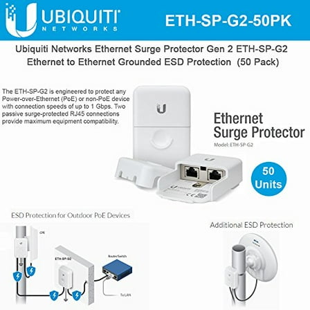 Ubiquiti Ethernet Surge Protector Gen 2 50-Pack ETH-SP-G2 for Outdoor High-Speed Networks