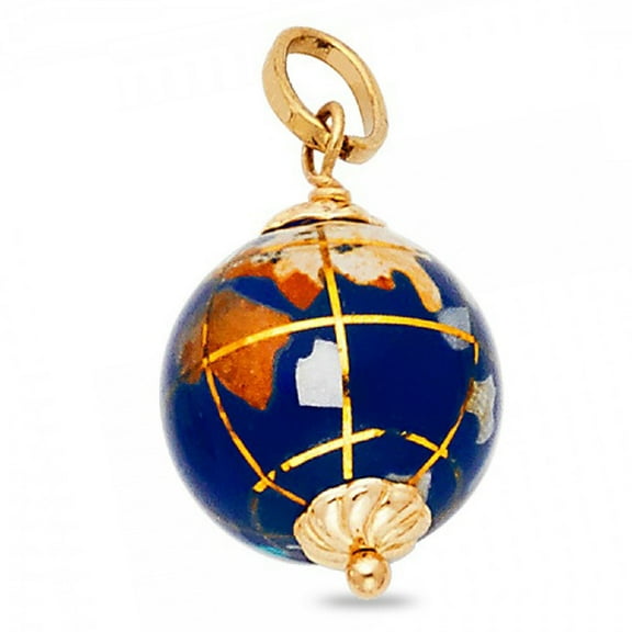 Solid 14k Yellow Gold Globe Pendant Earth Charm Polished Ball Enamel Genuine Fancy Design 13 x13 mm