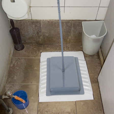 SEWCHICS Grey Universal Squat Toilet Lid Cover with Handle for Odor Blocking and Easy Installation, Plastic, Home Use