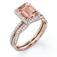 thumbnail image 4 of JeenMata 1.5 Carat Emerald Cut Pink Peach created morganite and Moissanite - 4 Prong Halo Set - Twisted Pave Wedding Ring Set - 18K Rose Gold Plating over Silver, 4 of 6