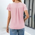 thumbnail image 5 of Pink Ladies Ruffle Short Sleeve Tshirts Loose Fit Tee Tops for Juniors Boat Neck Faux Gauze Linen Brunch Pleated Plain Fall Summer Tee Shirt 2025 Clothes S, 5 of 7