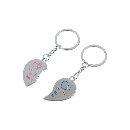 Ncaa Keychain Ring - Couple Diamante Inlay Metal Heart Charms Ring Keychain