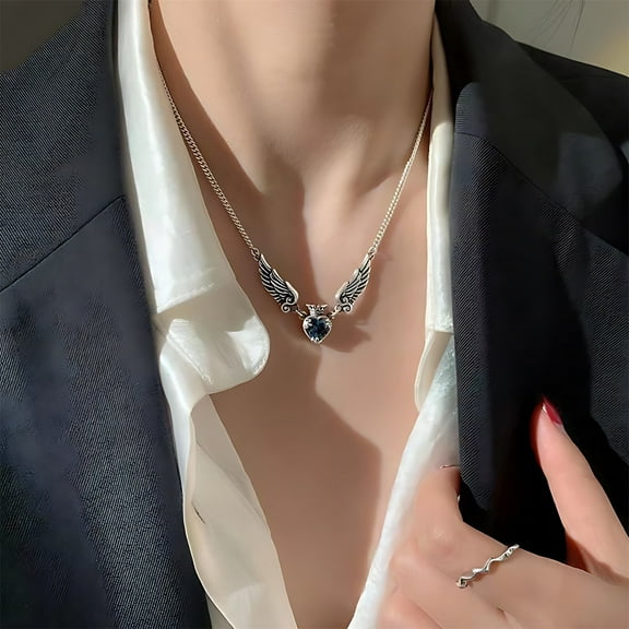 HOARBOEG Angel Wings Heart Necklace Heart Shaped Crown Necklace for Women Guardian Angel Necklaces Artificial Diamond Love Collarbone Chain Gift