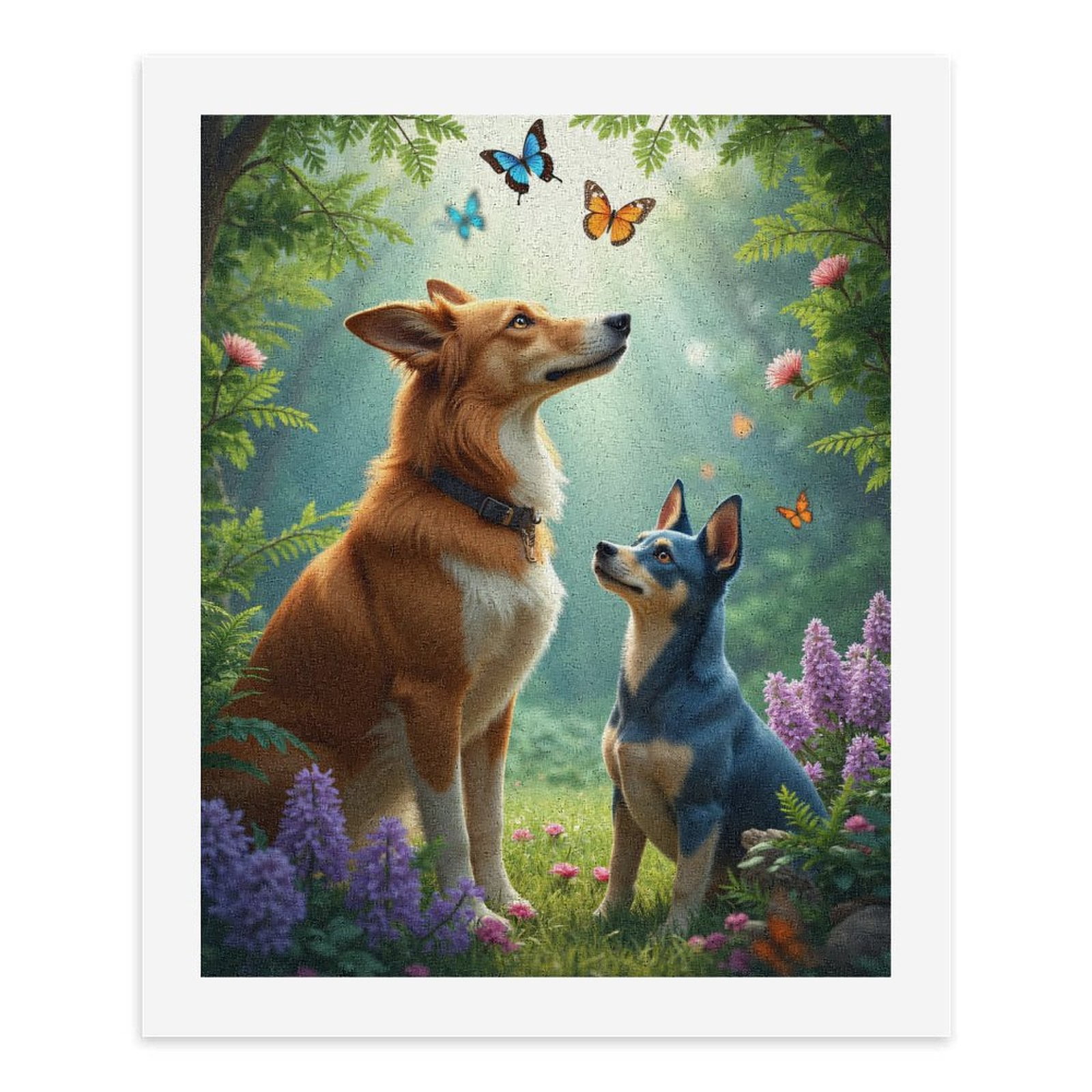 Paint by Numbers Kit for Adults, Dogs In Garden With Butterflies Paint by Numbers, Easy Paint by Numbers Kit for Adults Beginner, DIY Adult Paint by Number Kits on Canvas, Home Decor