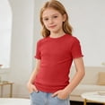 thumbnail image 6 of Hxshgdsn Girls Short Sleeve T Shirts Ribbed Crew Neck Solid Color Casual Summer Pullover Tops（Red/7-8 Years）, 6 of 8
