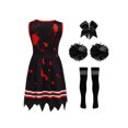 thumbnail image 4 of Oyolan Girls Zombie Cheer Leader Fancy Dress 4 Piece Set Sleeveless Bloody Dress Pompoms Black 160cm, 4 of 5