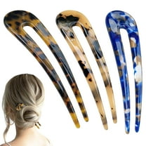 3 Pieces Large U-Shaped Hair Pins for Girls Hairstyle, Acetate French Style Hair Sticks Forks, Vintage Buns Hair Pins Clips for Thicker Hair 4.7