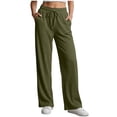 thumbnail image 3 of Women's Soft Fabric Straight Leg Pants with Pockets, Mid Elastic Waist Drawstring, Lightweight Comfortable, Casual Lounge Pants for Summer Beach Work, Womens Pants | UKHCCC,Army Green L, 3 of 7