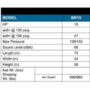 Belaire BR15503D 15Hp 120Gallon Tri-Volt 3PH Fixed Speed Rotary Compressor Dryer