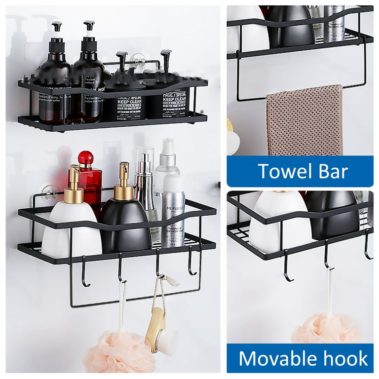 Nyidpsz 2 Pack Shower Caddy Shelf with Hook Detachable Towel Bar Strong Adhesive Durable Shower Organizer Rack No Drilling Heavy Duty Rust Resistant