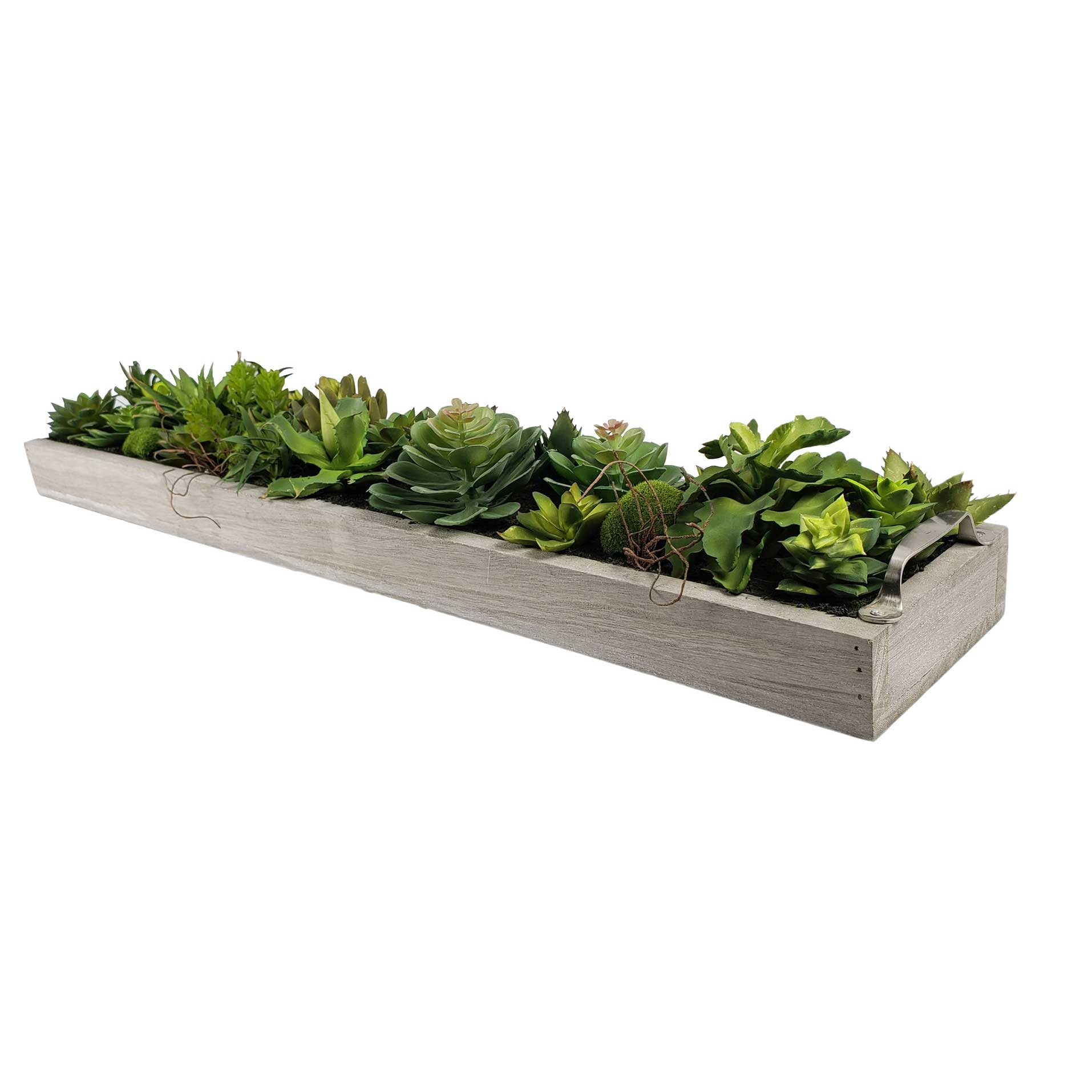 Faux Succulents in 31" Wooden Tray with Handles