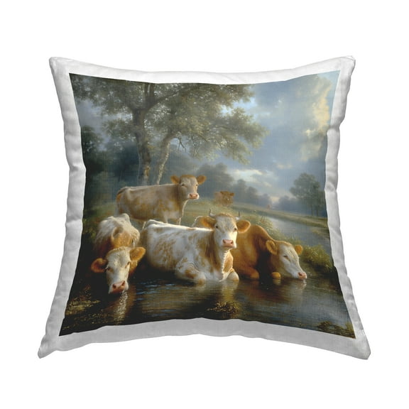 Stupell Industries Cow Family at Creek Decorative Printed Throw Pillow Design by Steve Huntziker.