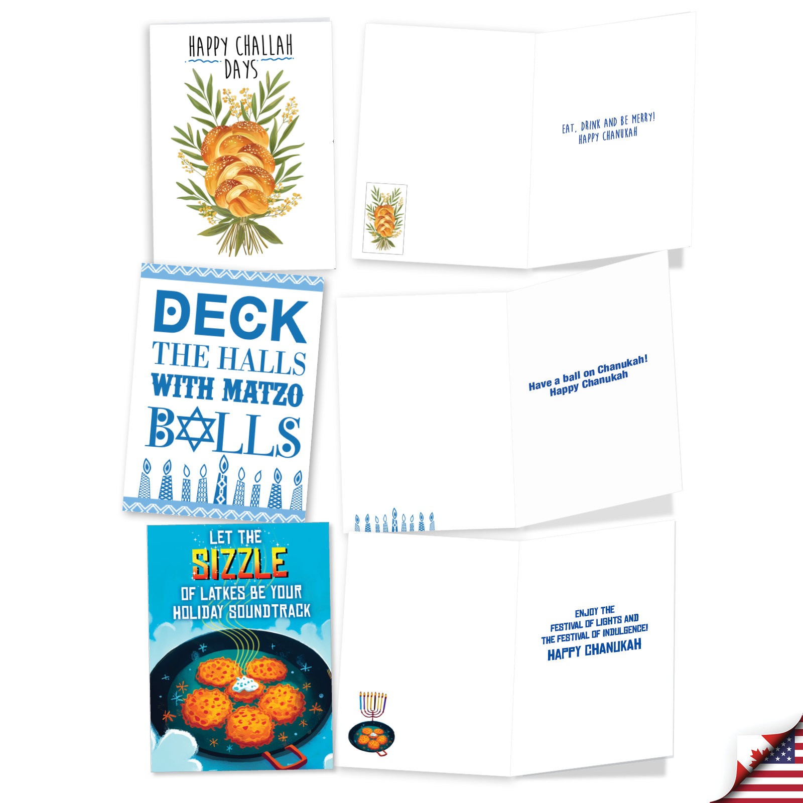 NobleWorks 20 Assorted set Funny Chanukah Greeting Cards w/5 x 7 Inch Envelopes (10 Designs, 2 Each) Jewish Holiday Cards Eight Humorous Nights AC8773HKG-B2x10