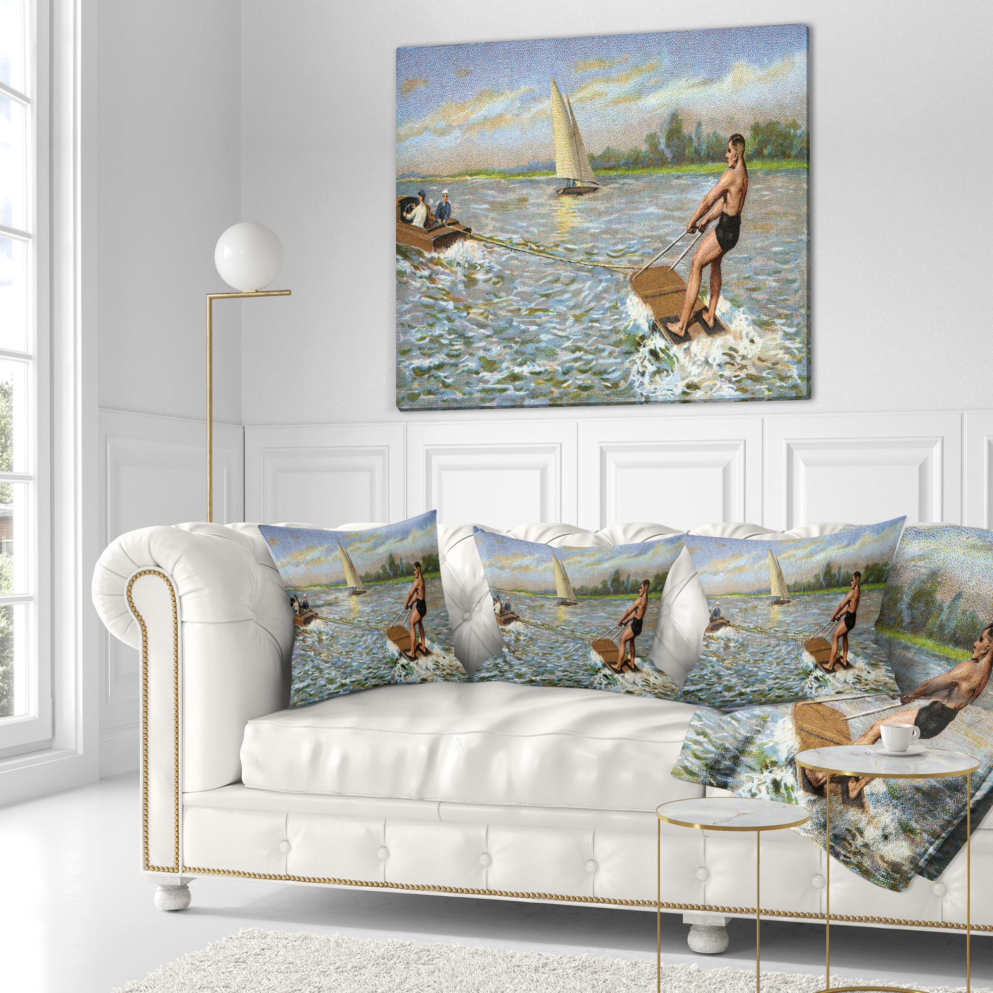 Designart Water Skiing - Photography Throw Pillow - 18x18