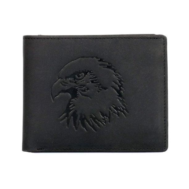 Cartera Karla Hanson para hombre, con bloqueo RFID, piel con forma de águila, negra