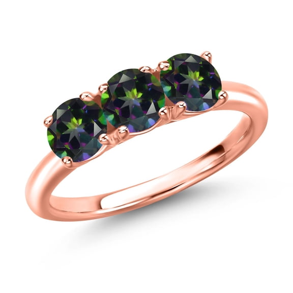 Gem Stone King 18K Rose Gold Plated Silver Green Mystic Topaz Engagement Ring for Women | 1.65 Cttw | Round 5MM | Gemstone November Birthstone | Size 5