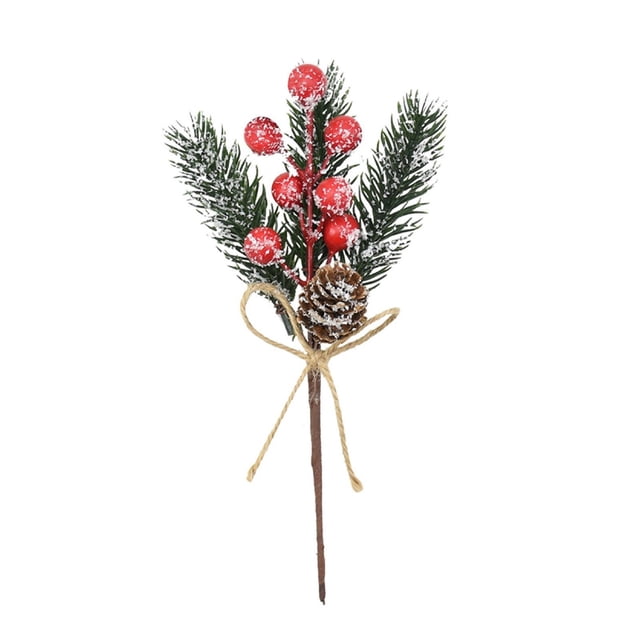 5 Pcs Baies Rouges Pommes de Pin Artisanat - Branches de Pin Artificielles à Feuilles Persistantes Tige de Houx, Pics d'Arbre de Noël, Fleurs Artificielles pour Décoration de Table d'Anniversaire Mariage Centre de Table Vase