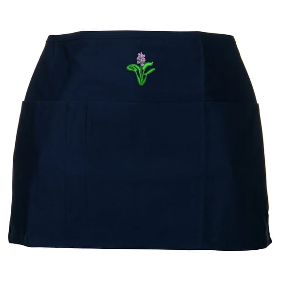 Water Hyacinth Embroidered 3 Pockets Chef's Apron - Navy OSFM