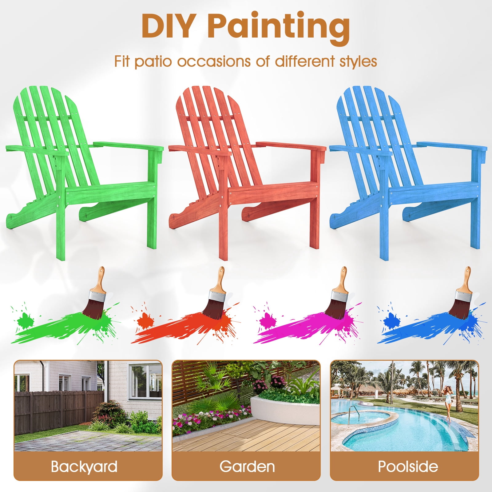 Costway Outdoor Adirondack  Chair Accent Chair Solid Wood sturdy Patio Garden Furniture Natural