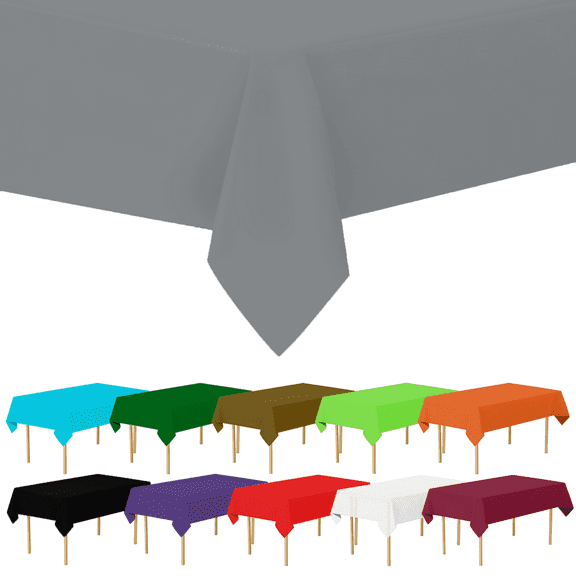 Silver Plastic Tablecloth Disposable, Premium Tablecloths for Rectangle Tables 54 inch. x 108 inch. Fits Tables Up to 8 Feet, Plastic Table Cloth for Party, Wedding, Holidays - By Amcrate