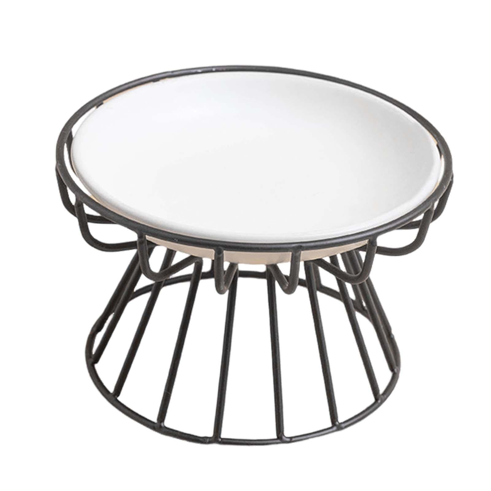 Fzaqwen Elevated Cat Feeder Bowl Ceramic Dish Iron Rack Minimalist Anti Slip Easily Wash Style G
