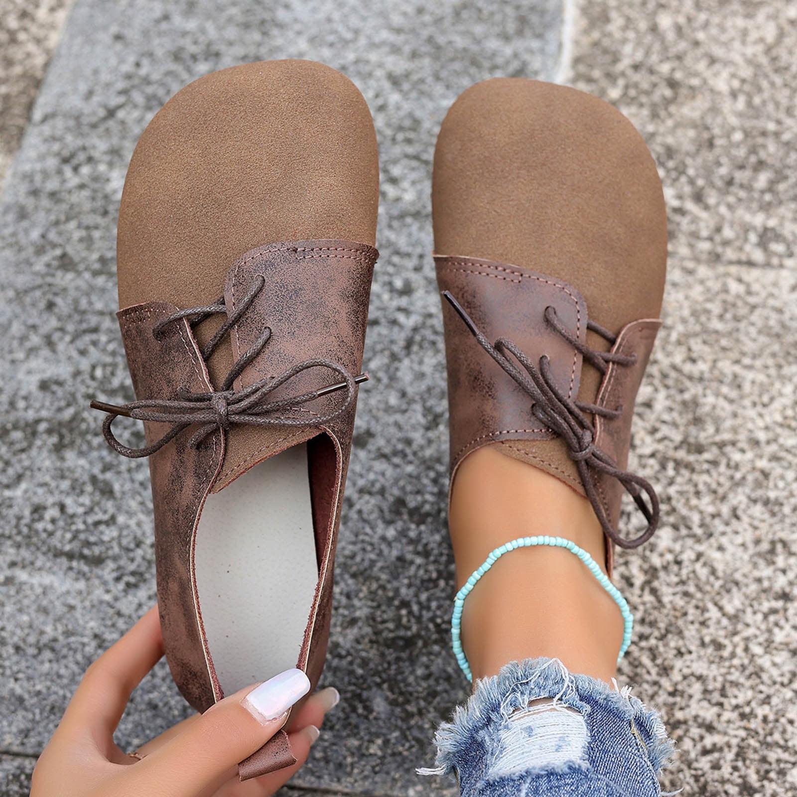 Xucatan Retro Loafers for Women Fashion Boat Shoes Slip on Sneakers Business Casual Lightweight Hiking Workout Footwear Womens Loafer Flats Comfortable Round Toe Shoes with Elastic Button Gift