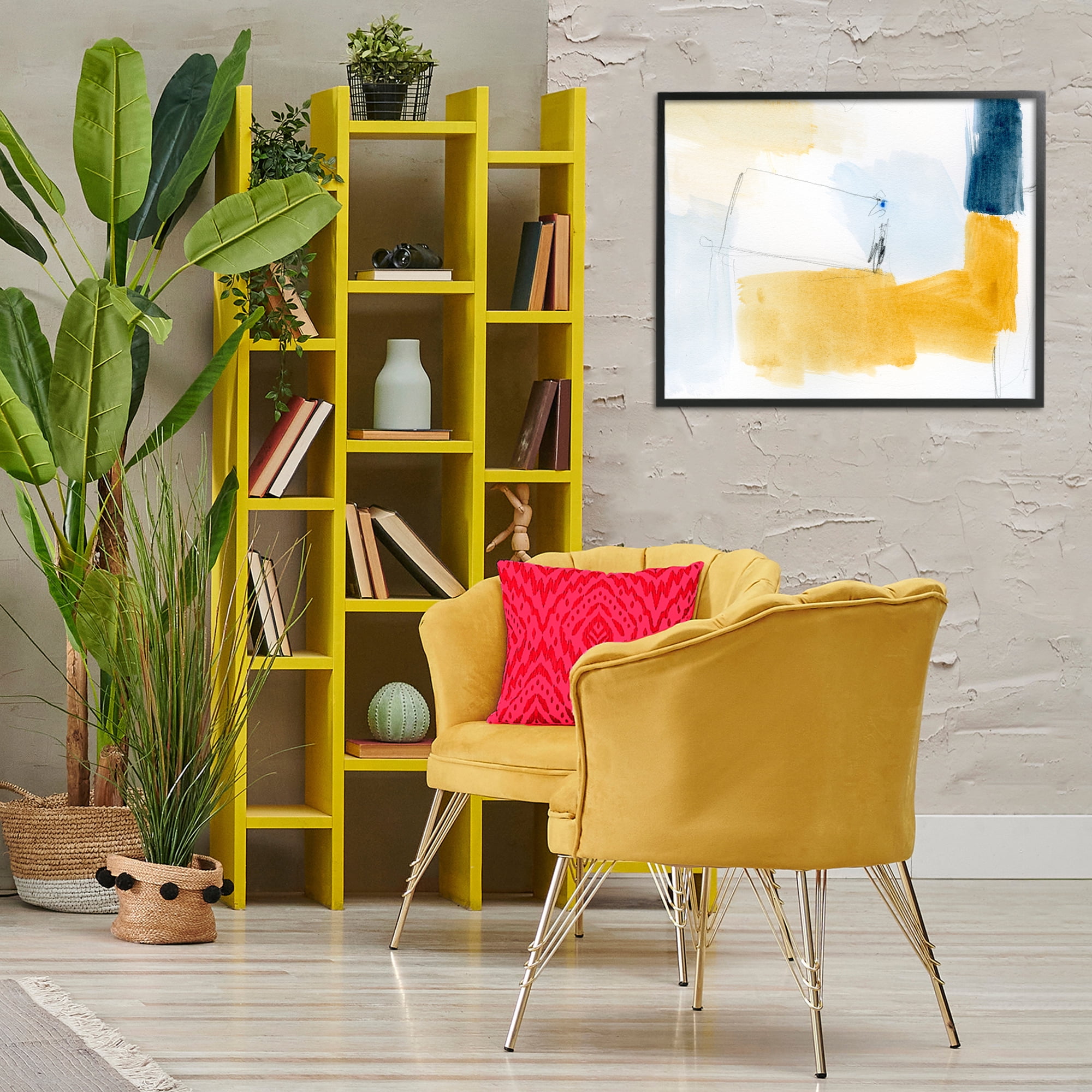 Stupell Industries Yellow & Blue Abstract Abstract Painting Black Framed Art Print Wall Art, 30 x 24