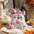 thumbnail image 4 of Cute Ghost Couple Halloween Figurine Resin Witch Hat Bow Pumpkin Tabletop Decor for Mantel Shelf Party Home, 4 of 7