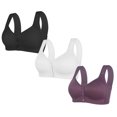 thumbnail image 4 of 3PC Bras for Women Lace No Underwire Front Closure Comfort Wireless Full Coverage Push Up Yoga Workout Everyday Bra,Black 3,48 C, 4 of 4