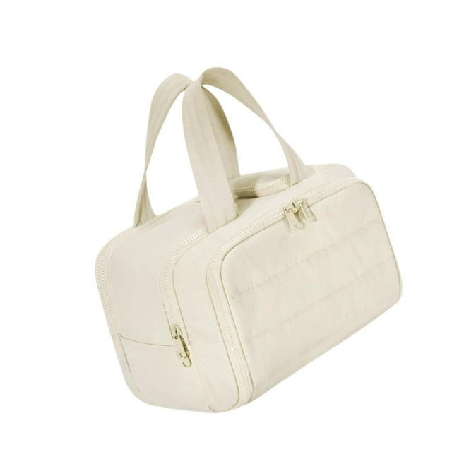 Bolsa de maquillaje, neceser de viaje con asa, accesorios de viaje multiusos. blanco beige
