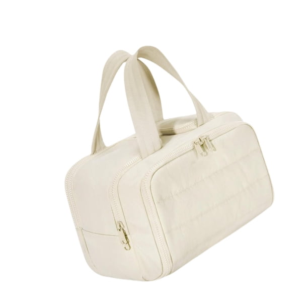 Bolsa de maquillaje, neceser de viaje con asa, accesorios de viaje multiusos. blanco beige