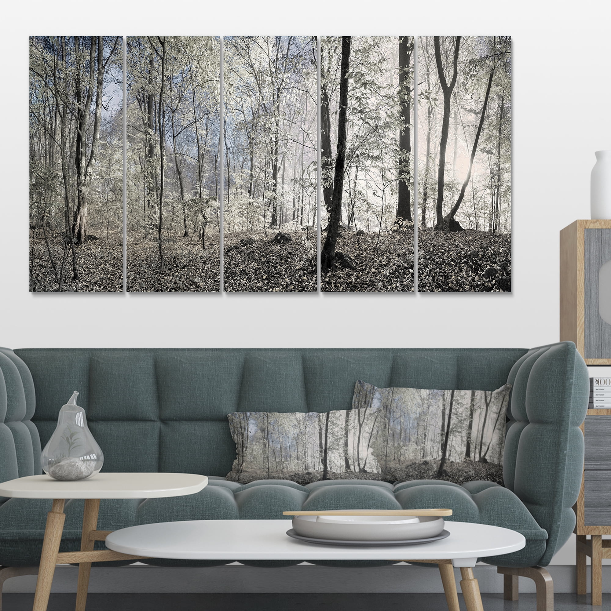 Designart 'Dark Morning in Forest Panorama ' Landscape Canvas Art Print