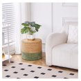 thumbnail image 2 of Exlonjet 18'' Ottoman Pouf, Natural Braided Poof, Rustic Handweave Lounge Pouffe, Boho Footrest Stool for Bedroom, Accent Table for Living Room (Natural Water Hyacinth + Green Corn Husk), 2 of 4
