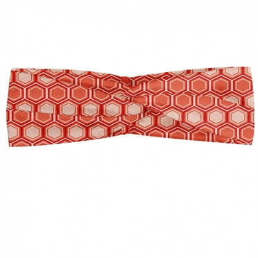 Retro Headband, Hexagonal Comb Pattern Geometrical Tile Graphic Artwork Vintage Design, Elastic and Soft Women's Bandana for Sports and Everyday Use, Grey Red Coconut, by Ambesonne
