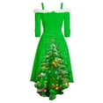 thumbnail image 5 of IWRICH Off Shoulder Christmas Tree Dresses for Women Warm Shaggy V Neck Dress Xmas Snowflake Graphic High Low Skirts 2025 Green XL, 5 of 5
