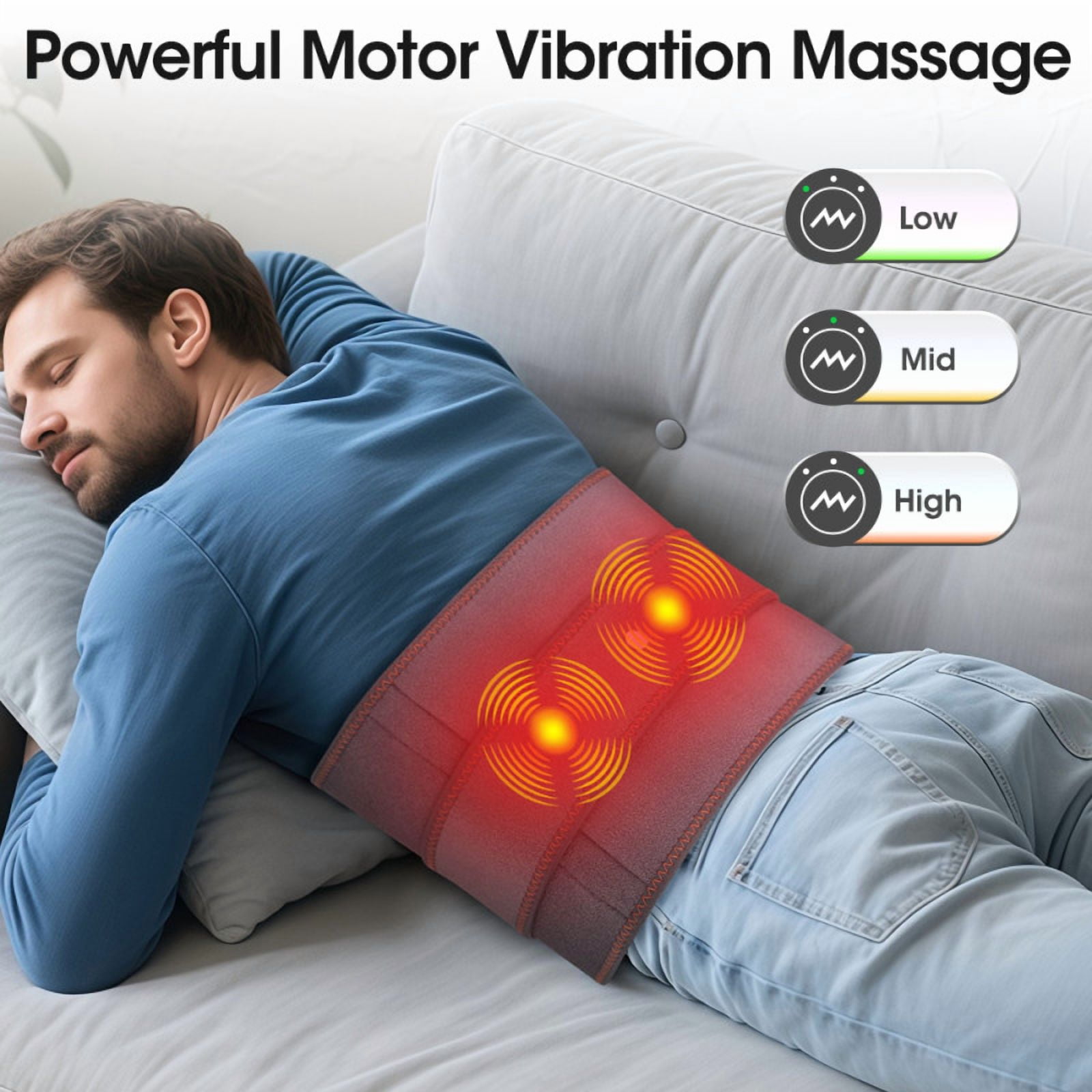 Cordless Heating Pad for Lower Back, Heated Waist Massager, Adjustable Electric Heating Wrap for Waist, Abdomen, with 3 Heat & 3 Vibration Levels, 5000mAh Battery
