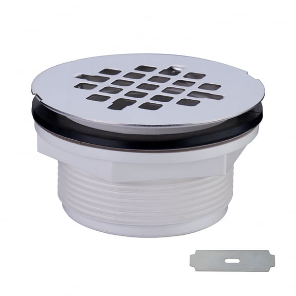 HIBIBUD Brushed Nickel Shower Drain Assembly, No Caulk PVC Compression Floor Drain with Stainless Steel Round Grid Cover for Bathroom Wet Rooms and Home Renovations (4-1/4 Inch)