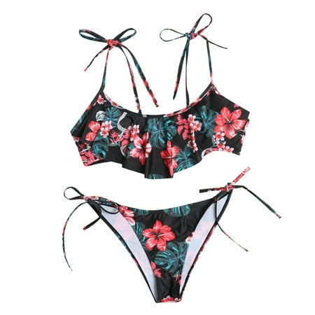 

VKEKIEO Two-Piece Sets Swimsuit Sport Bra Style Padded Black L