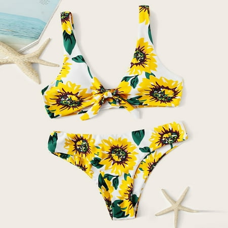 

Finelylove Swimsuits For Women Lightly Lined Sport Bra Style Bikini Yellow S