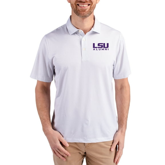 Men's Cutter & Buck White LSU Tigers Alumni Pike Eco Symmetry Print Stretch Recycled Polo